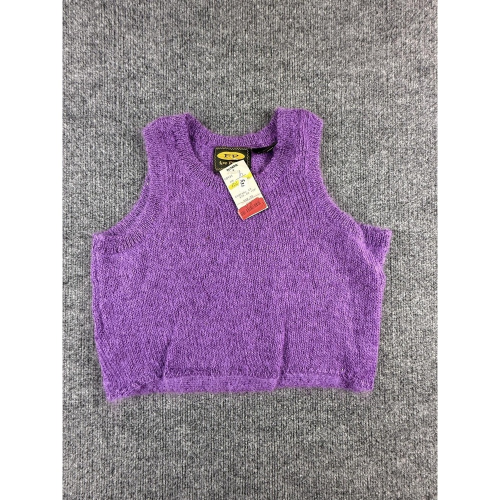 VTG 90s Free People Sweater Vest Womens Medium‎ Purple Wool Mohair Knit Cropped